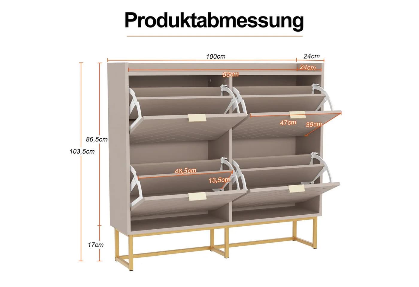 UEV Schuhschrank schmal mit 4 Klappen Moka - Bild 4