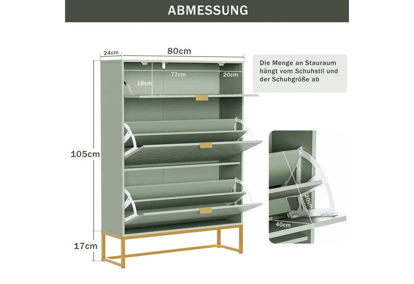 UEV Schuhschrank schmal mit Kippschutz & verstellbaren Trennwänden - Bild 3