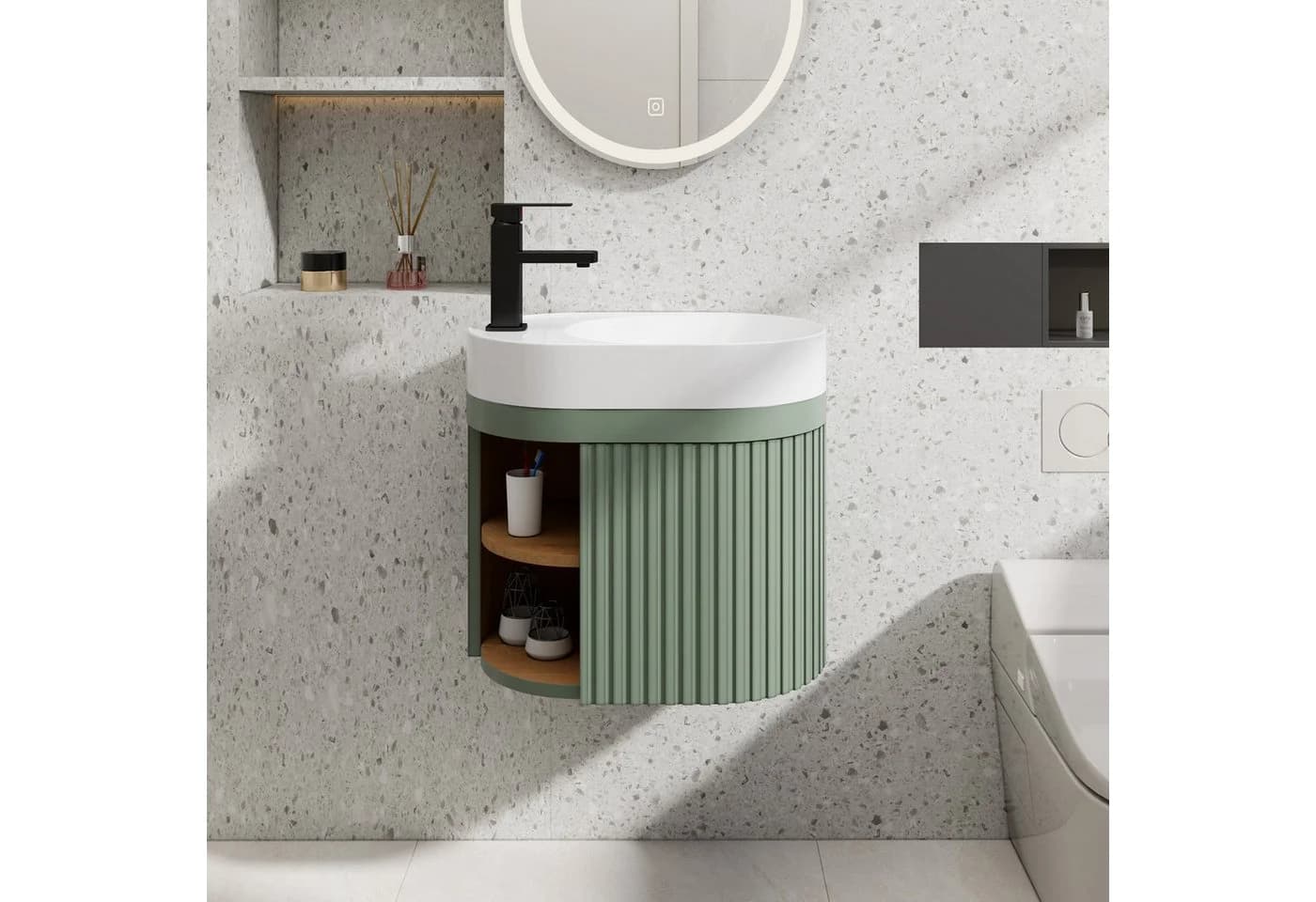 UEV Waschtisch 50cm mit Unterschrank und Wasserhahn Schwarz/Grün