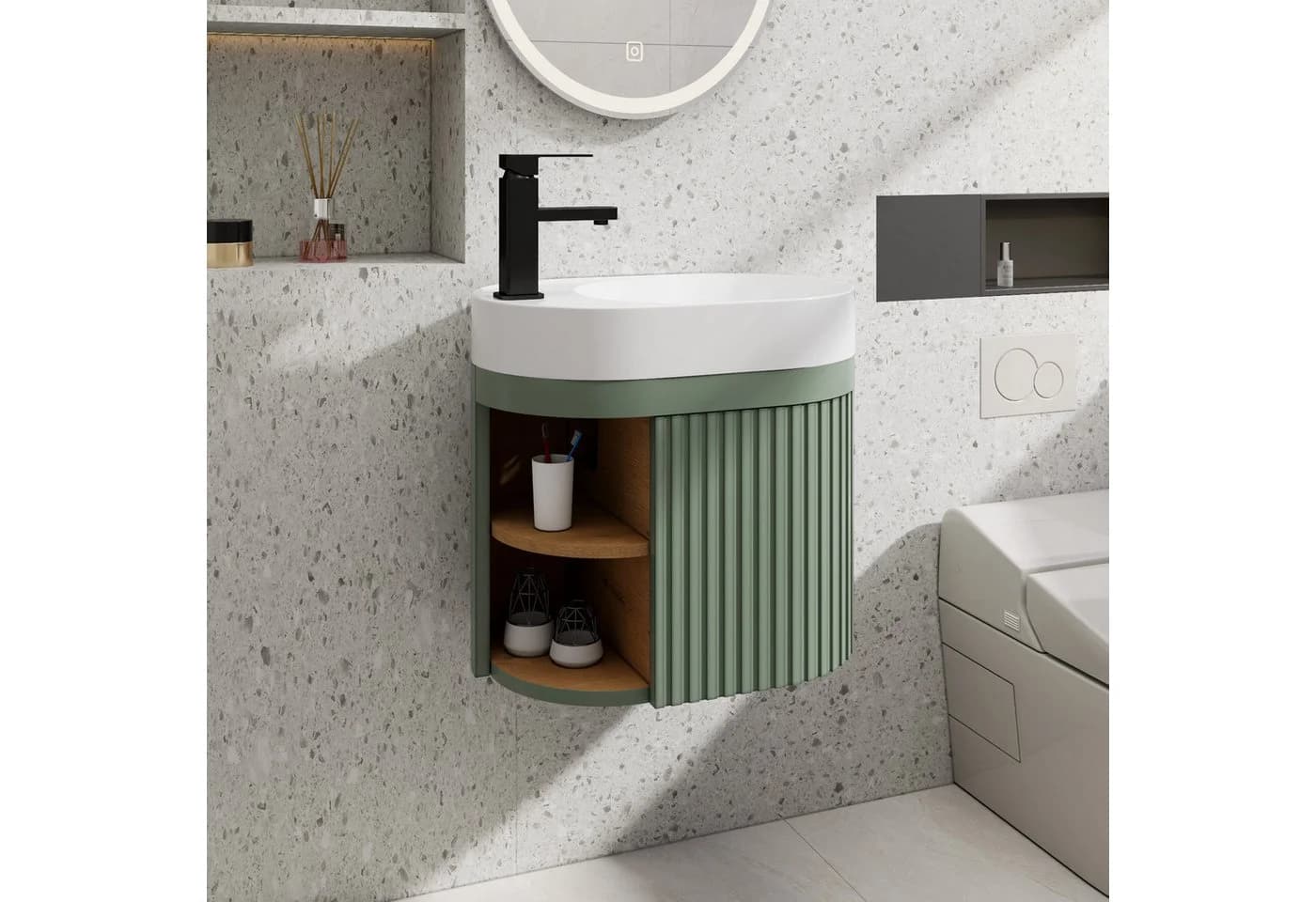 UEV Waschtisch 50cm mit Unterschrank und Wasserhahn Schwarz/Grün - Bild 4