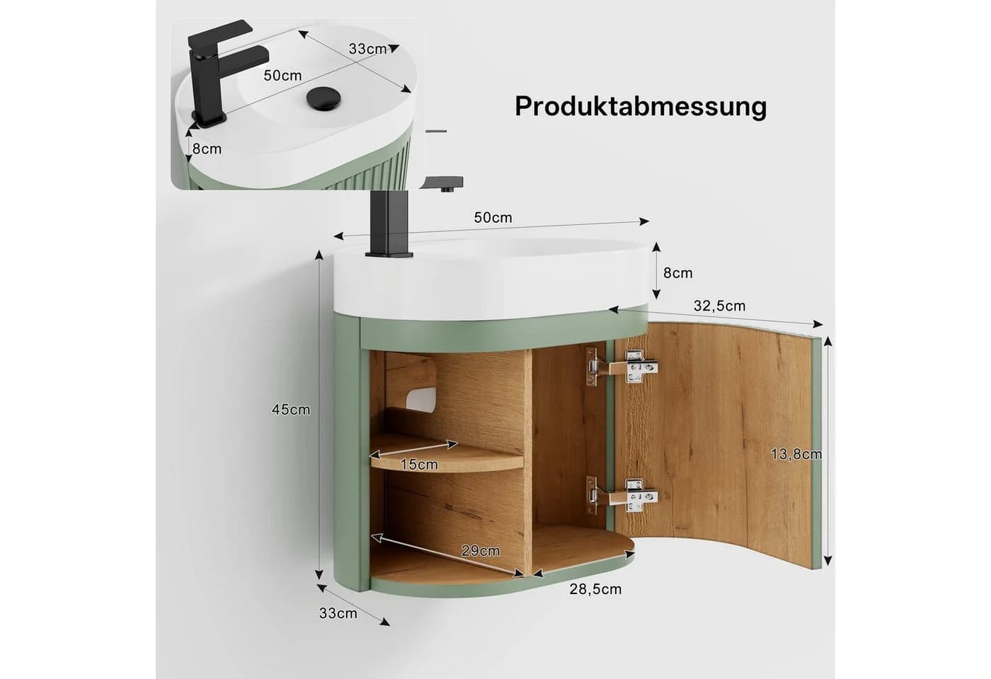 UEV Waschtisch 50cm mit Unterschrank und Wasserhahn Schwarz/Grün - Bild 5