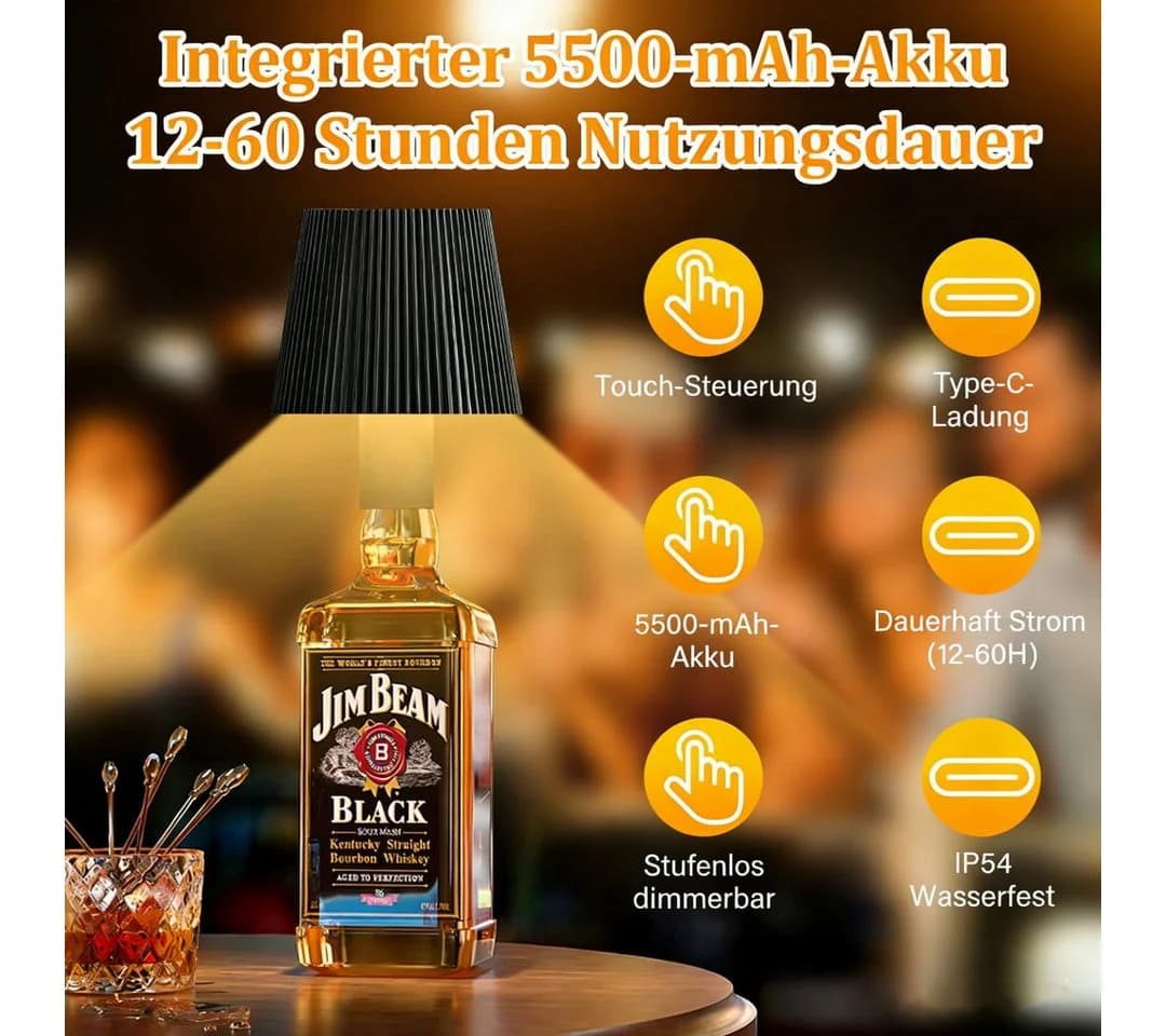 Kityhome Bettleuchte Weinflaschen-Leuchte Dimmbar USB-Aufladbar - Bild 3