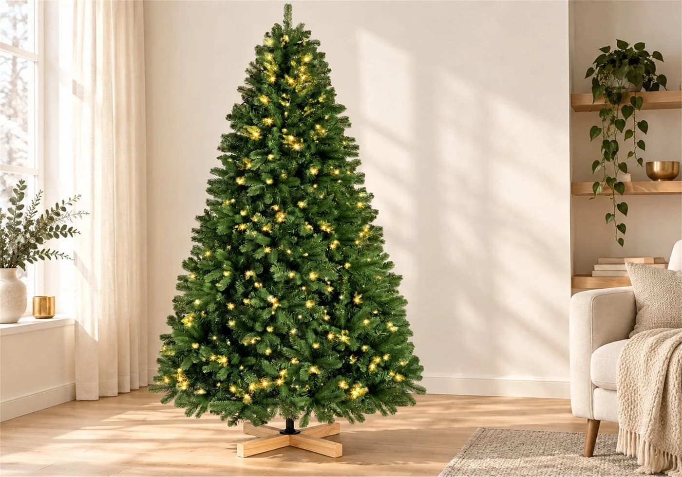 Vankel Künstlicher Weihnachtsbaum mit Schneeoptik – dichter realistischer Tannenbaum mit LED-Lichterkette