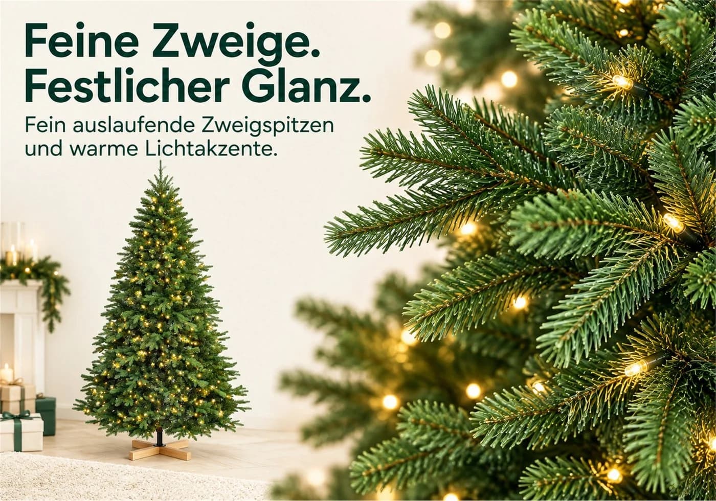 Vankel Künstlicher Weihnachtsbaum mit Schneeoptik – dichter realistischer Tannenbaum mit LED-Lichterkette - Bild 3