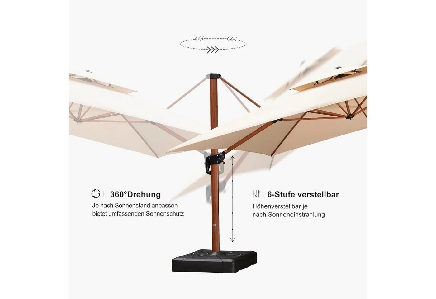 PURPLE LEAF Sonnenschirm Holzoptik Quadratisch Beige Aluminium - Bild 5