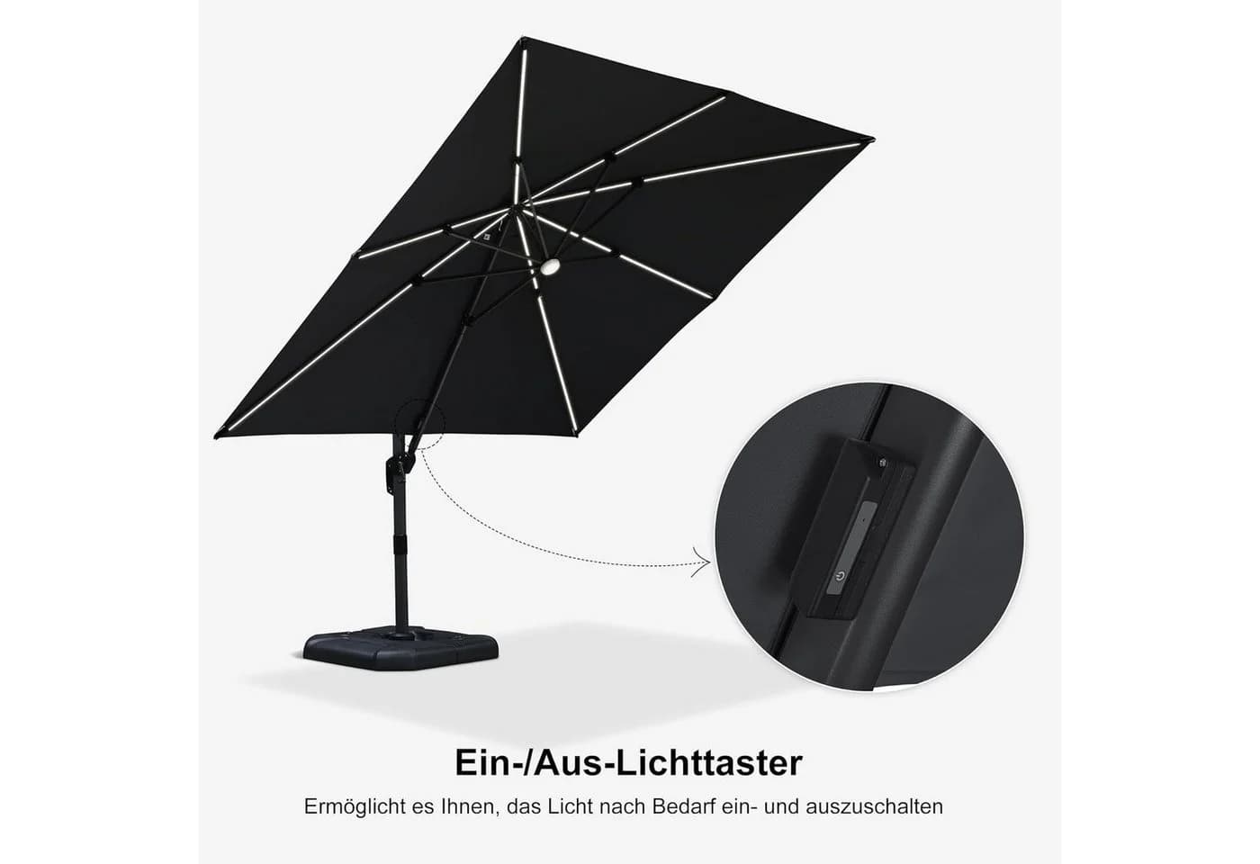 PURPLE LEAF Sonnenschirm Quadratisch LED-Licht 360° Rotation - Bild 5