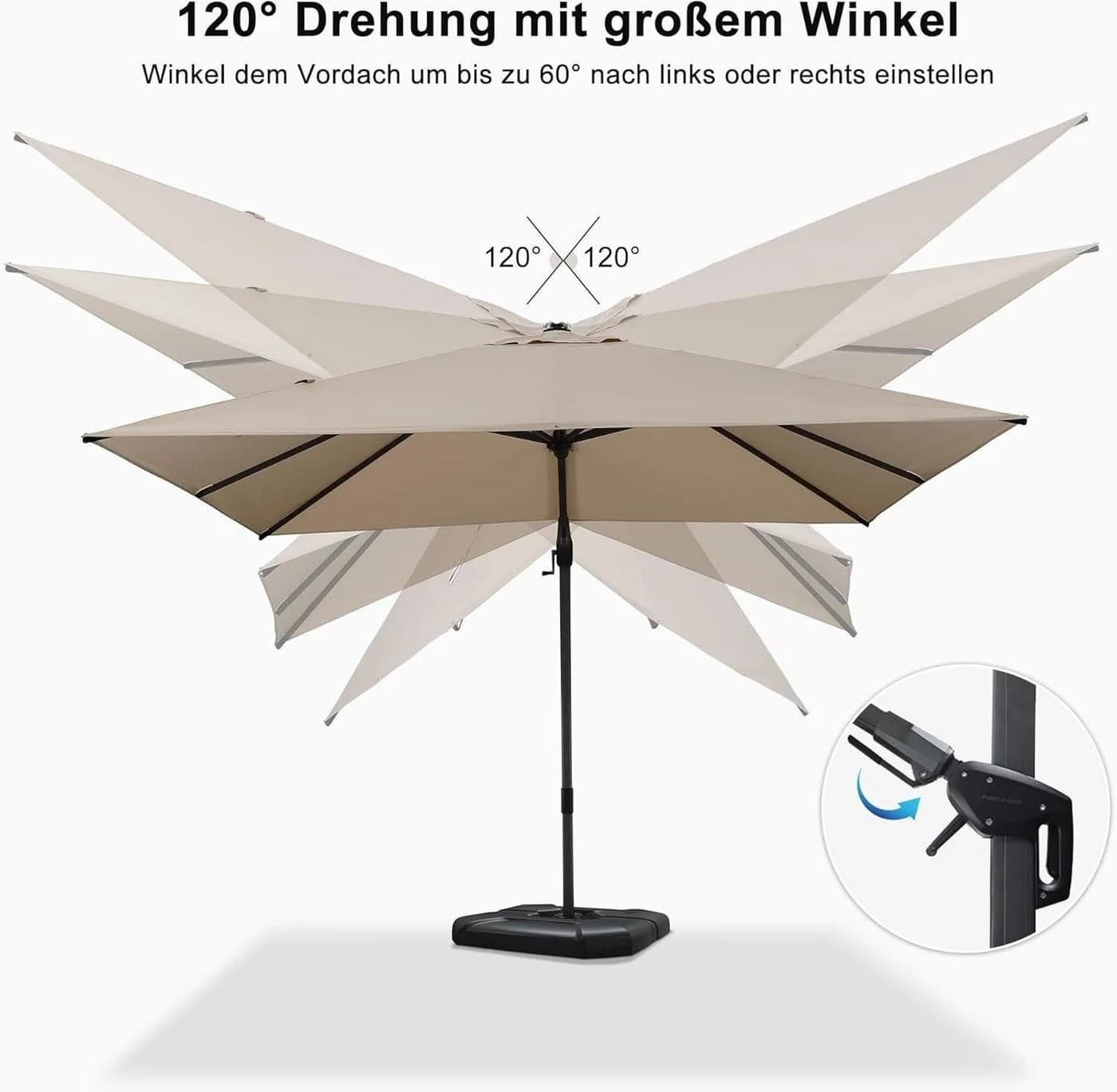 PURPLE LEAF Terrassenschirm Beige 270x270 cm UV50+ Ampelschirm - Bild 5