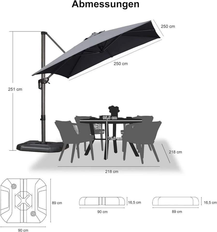 PURPLE LEAF Sonnenschirm Quadratisch 250x250cm UV50+ Aluminium - Bild 3