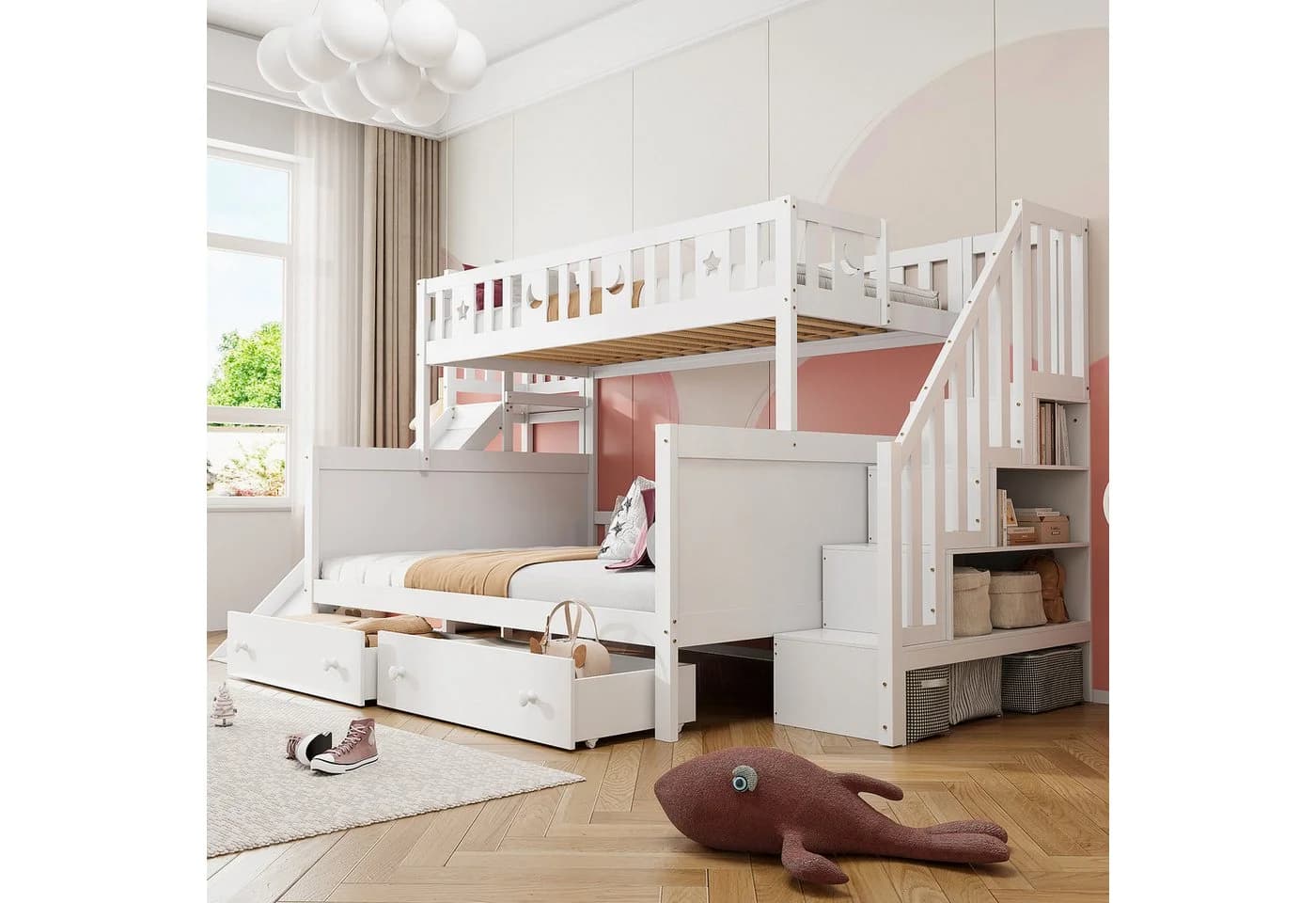Odikalo Etagenbett Kinderbett 90x200 140x200 mit Rutsche & Stauraum