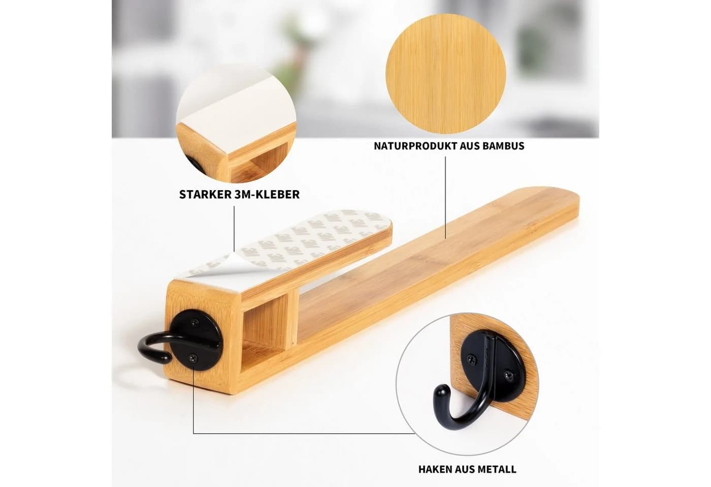 AdelDream Selbstklebender Bambus Handtuchhalter für Badezimmer - Bild 3