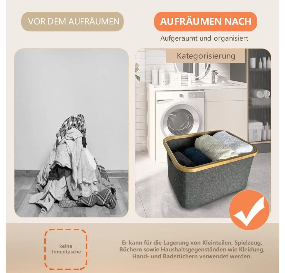 WAOHO Wäschekorb Faltbar Bambus Aufbewahrungskorb 40L - Bild 3