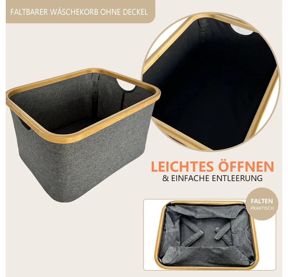 WAOHO Wäschekorb Faltbar Bambus Aufbewahrungskorb 40L - Bild 5