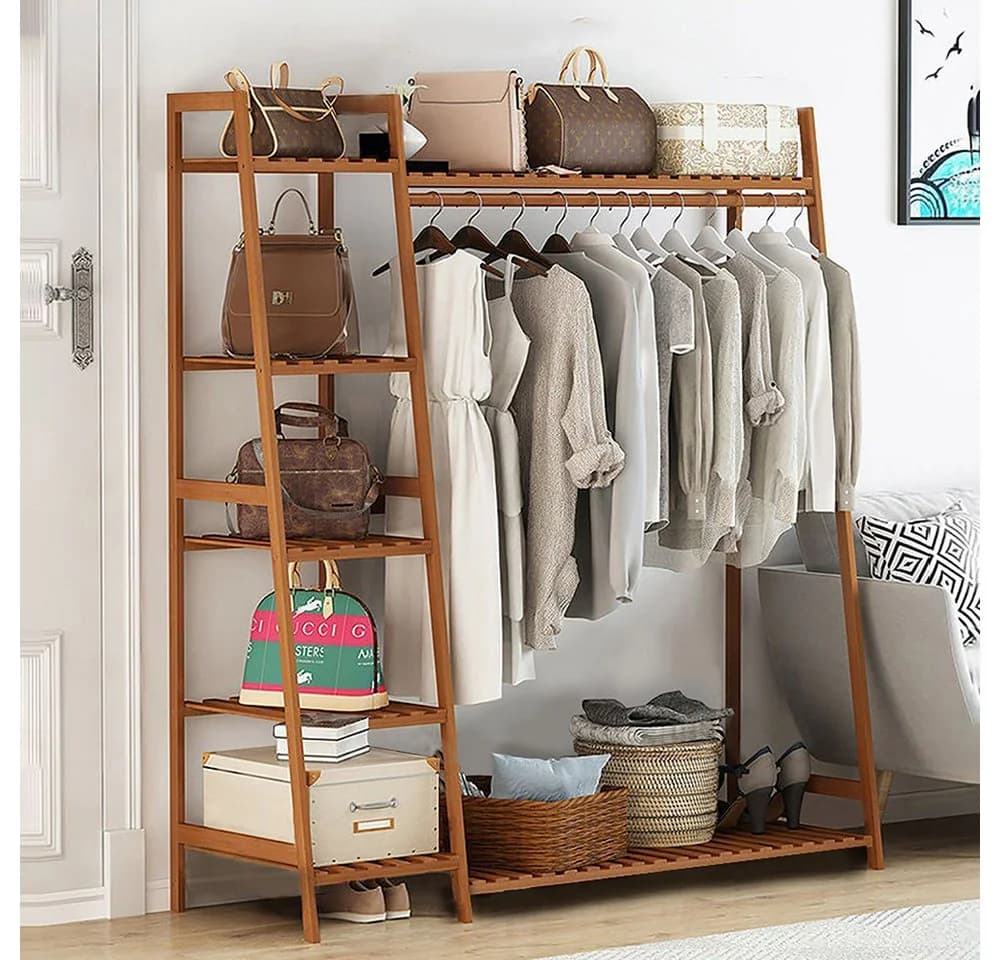 WAOHO Kleiderständer Bambus Freistehend 7 Fächer Garderobe - Bild 5