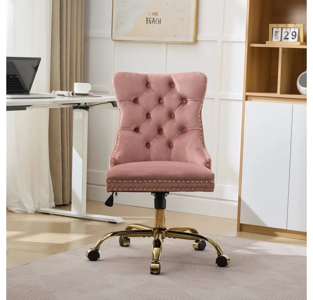 BBWL Polsterstuhl Rosa Samt ergonomisch höhenverstellbar mit Metallgestell - Bild 2