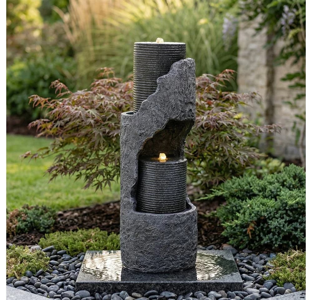 BBWL Zierbrunnen LED Wasserspiel Grau Kunststein Optik - Bild 2