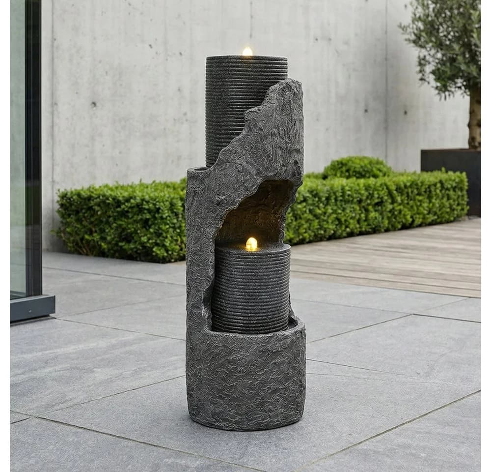 BBWL Zierbrunnen LED Wasserspiel Grau Kunststein Optik - Bild 3