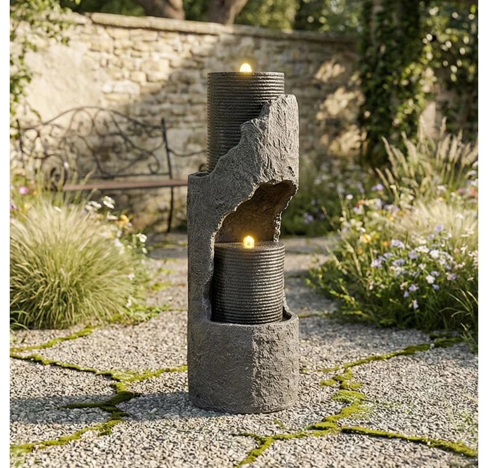 BBWL Zierbrunnen LED Wasserspiel Grau Kunststein Optik - Bild 4