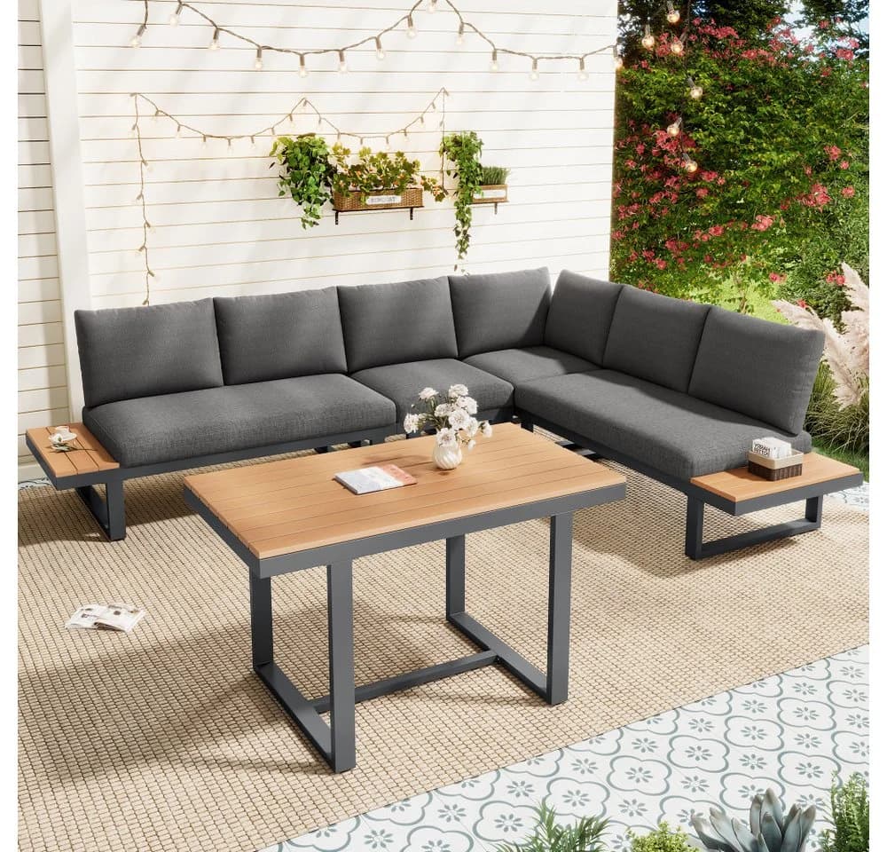 BBWL Gartenlounge-Set mit Esstisch Grau/Blau verstellbar - Bild 2