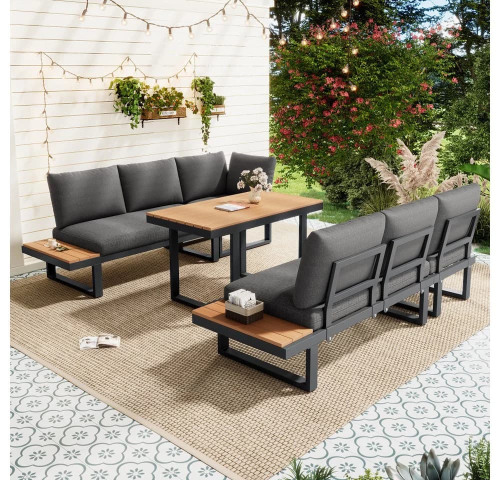 BBWL Gartenlounge-Set mit Esstisch Grau/Blau verstellbar - Bild 3