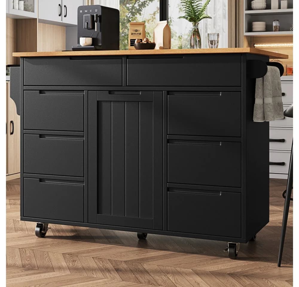 BBWL Kücheninsel Modern Schwarz mit 8 Schubladen & Gewürzregal - Bild 4