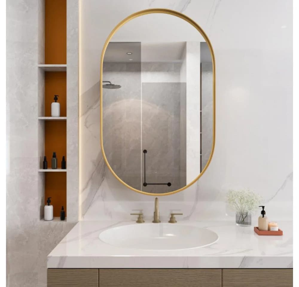 BBWL Badezimmerspiegelschrank Oval Schwarz Metall mit Stauraum - Bild 2