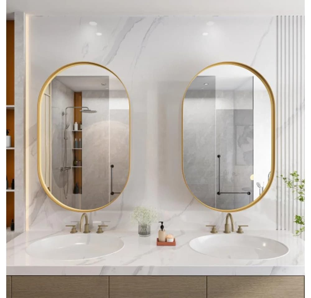 BBWL Badezimmerspiegelschrank Oval Schwarz Metall mit Stauraum - Bild 4
