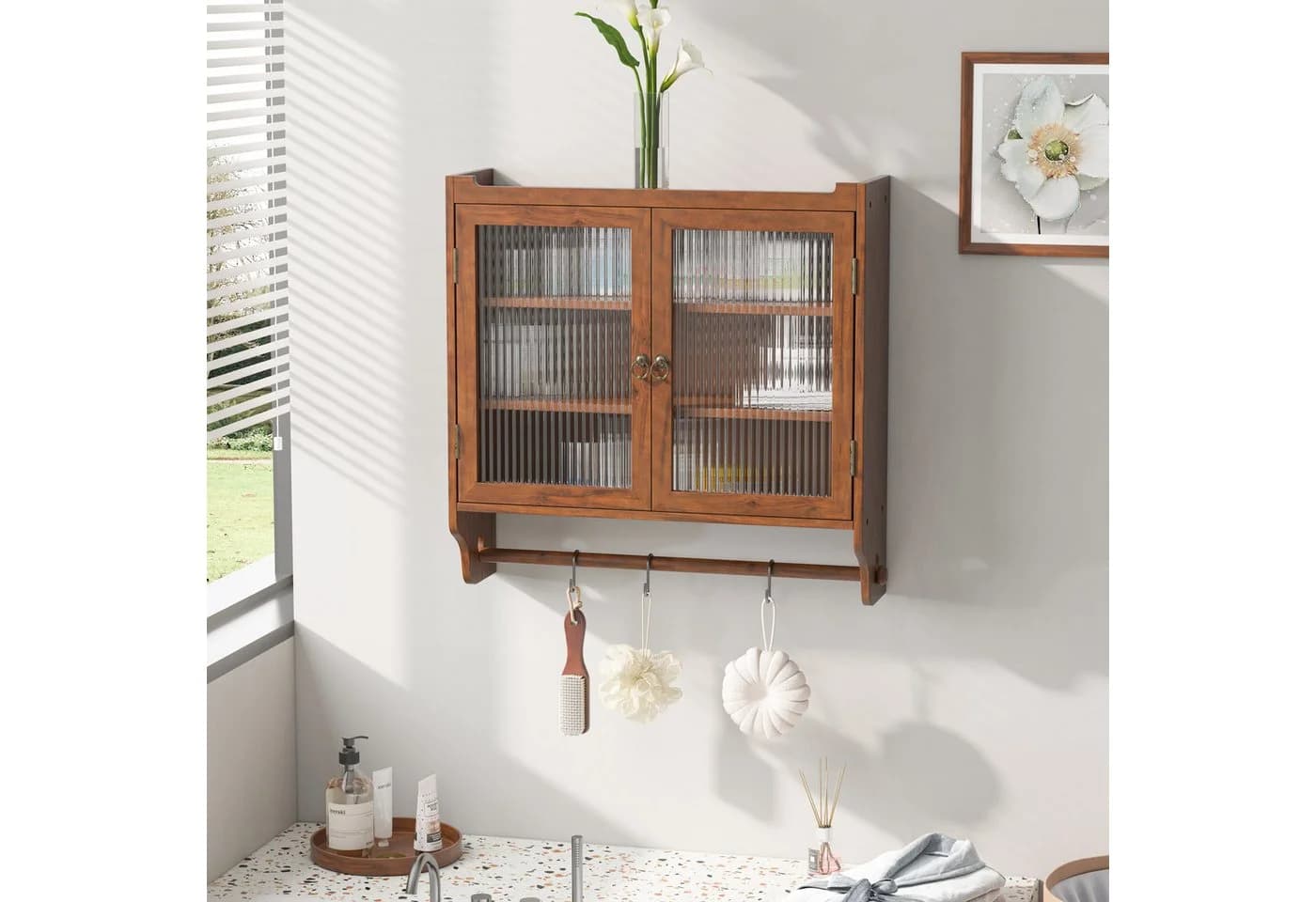 BBWL Hängeschrank Vintage Wandschrank mit Glastüren