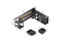 BBWL Computertisch Schreibtisch P2 Spanplatte 7 Stoffschubladen Metallgestell RGB LED Beleuchtung Steckdose 3AC+2USB PC-Ständer Bild 4
