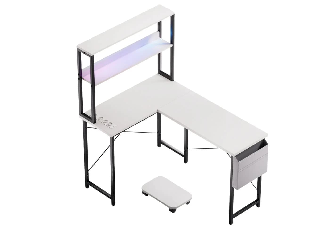 BBWL Doppelstock-Computertisch mit RGB-LED und Steckdosenleiste weiß - Bild 2