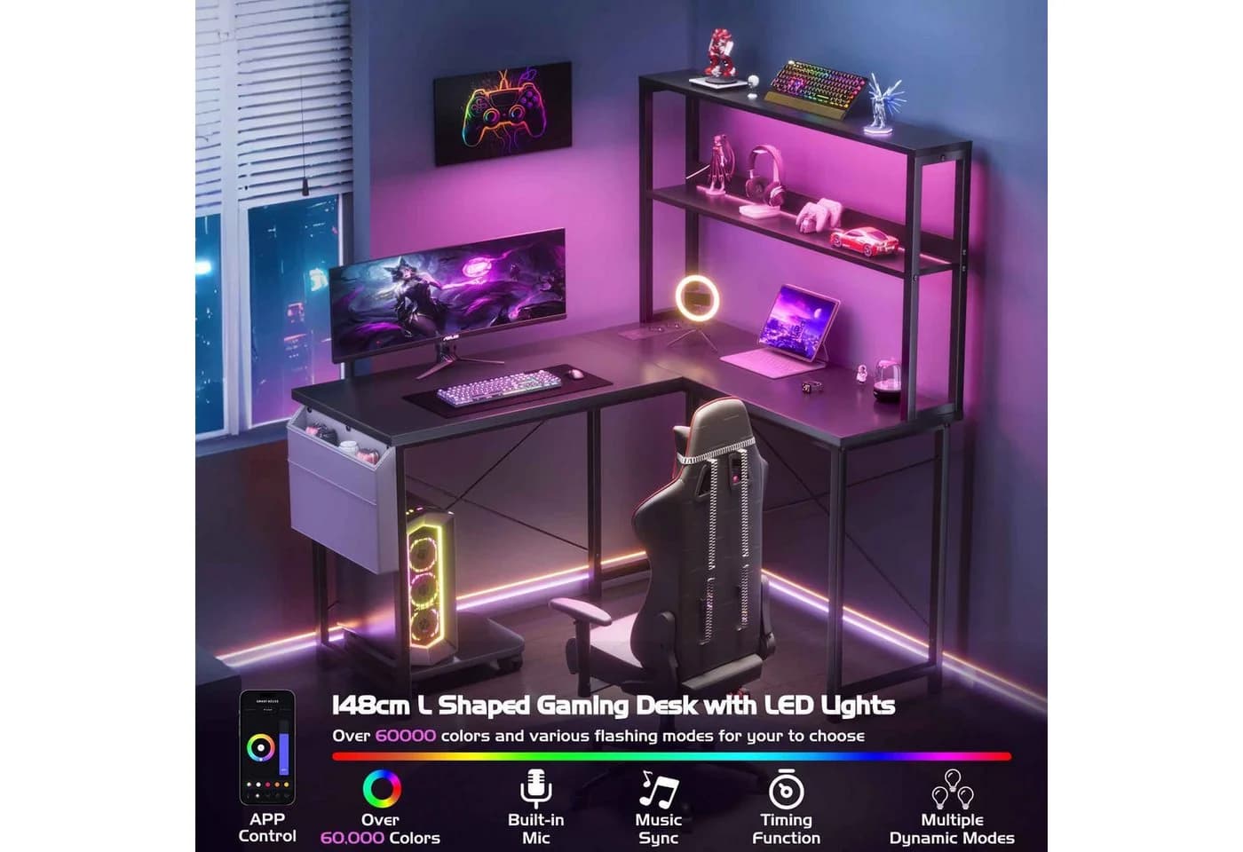 BBWL Computertisch Doppelstock mit RGB-LED und Steckdosenleiste - Bild 3