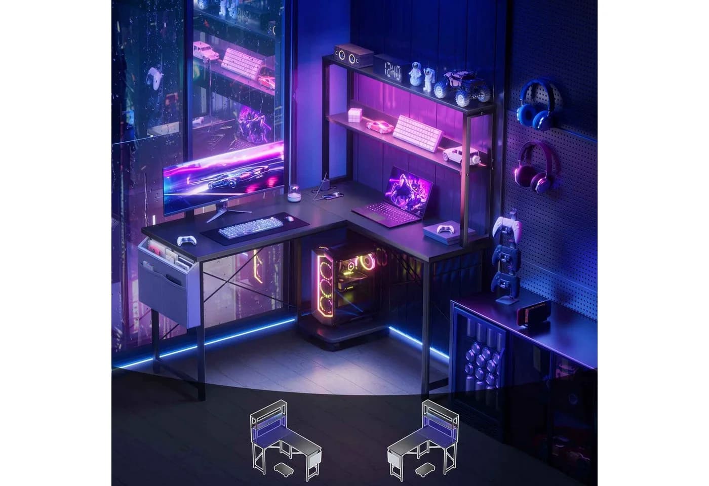 BBWL Computertisch Doppelstock mit RGB-LED und Steckdosenleiste - Bild 4