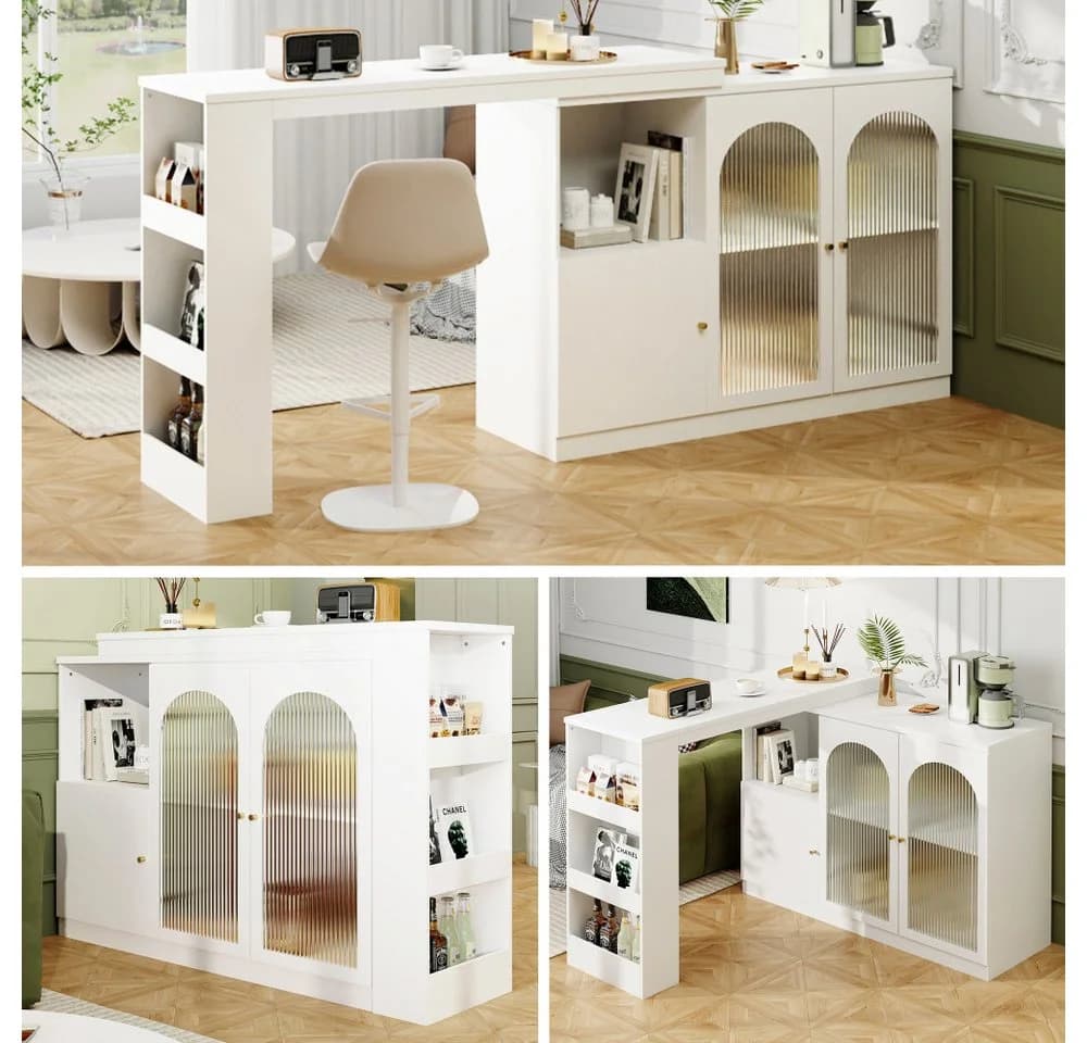 BBWL Barschrank 360° drehbar Weiß mit Glastüren