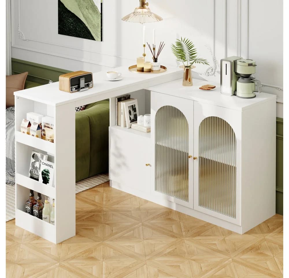 BBWL Barschrank 360° drehbar Weiß mit Glastüren - Bild 2