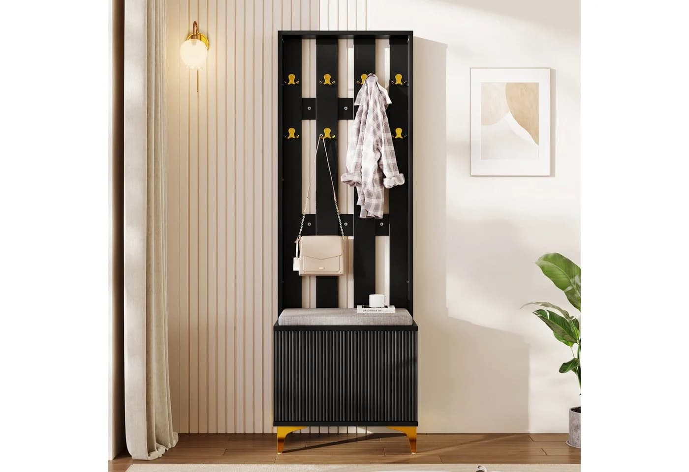 BBWL Garderobenleiste mit Schuhbank, Push-to-Open & goldenen Akzenten - Bild 2