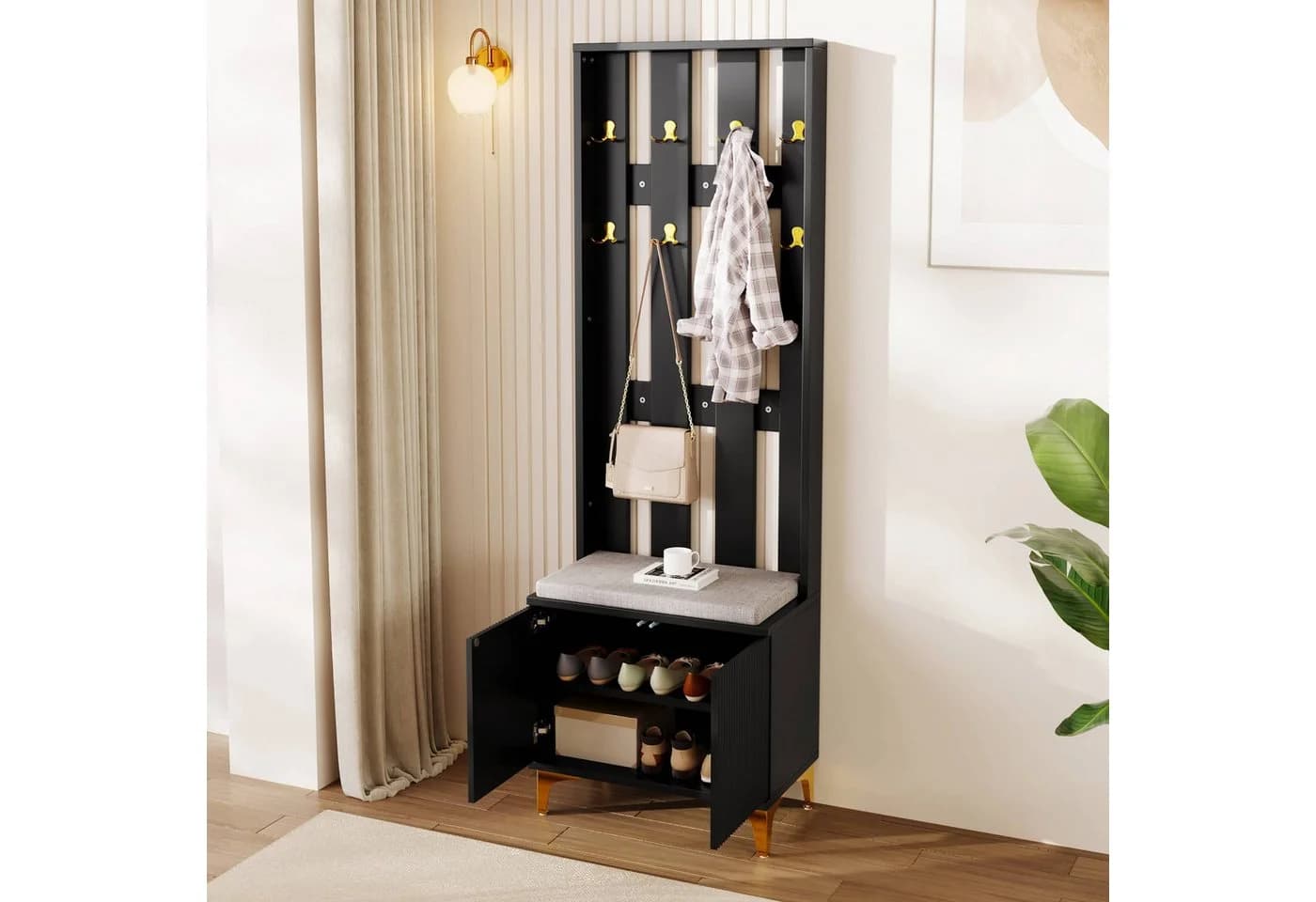 BBWL Garderobenleiste mit Schuhbank, Push-to-Open & goldenen Akzenten - Bild 3