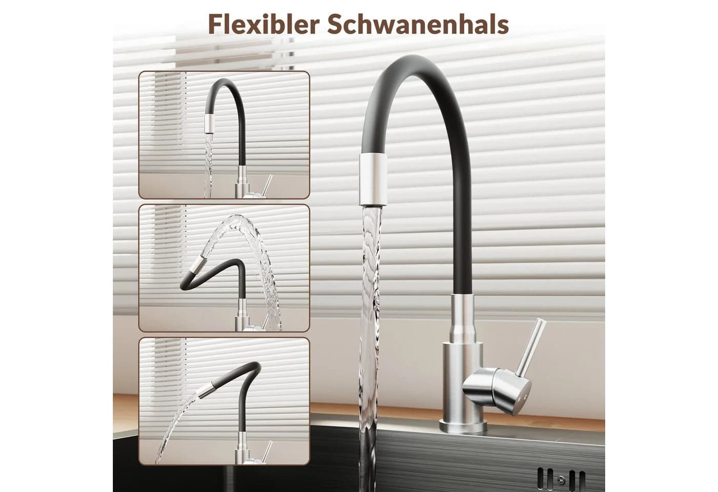 SONNI Küchenspüle Edelstahl 304 mit Silikonhahn & Abtropfkorb - Bild 4