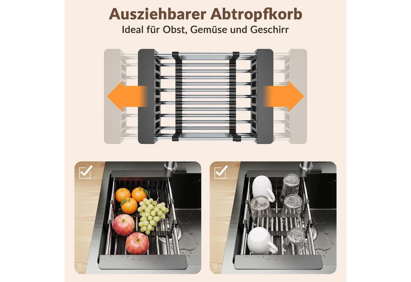 SONNI Küchenspüle Edelstahl 304 mit Silikonhahn & Abtropfkorb - Bild 5