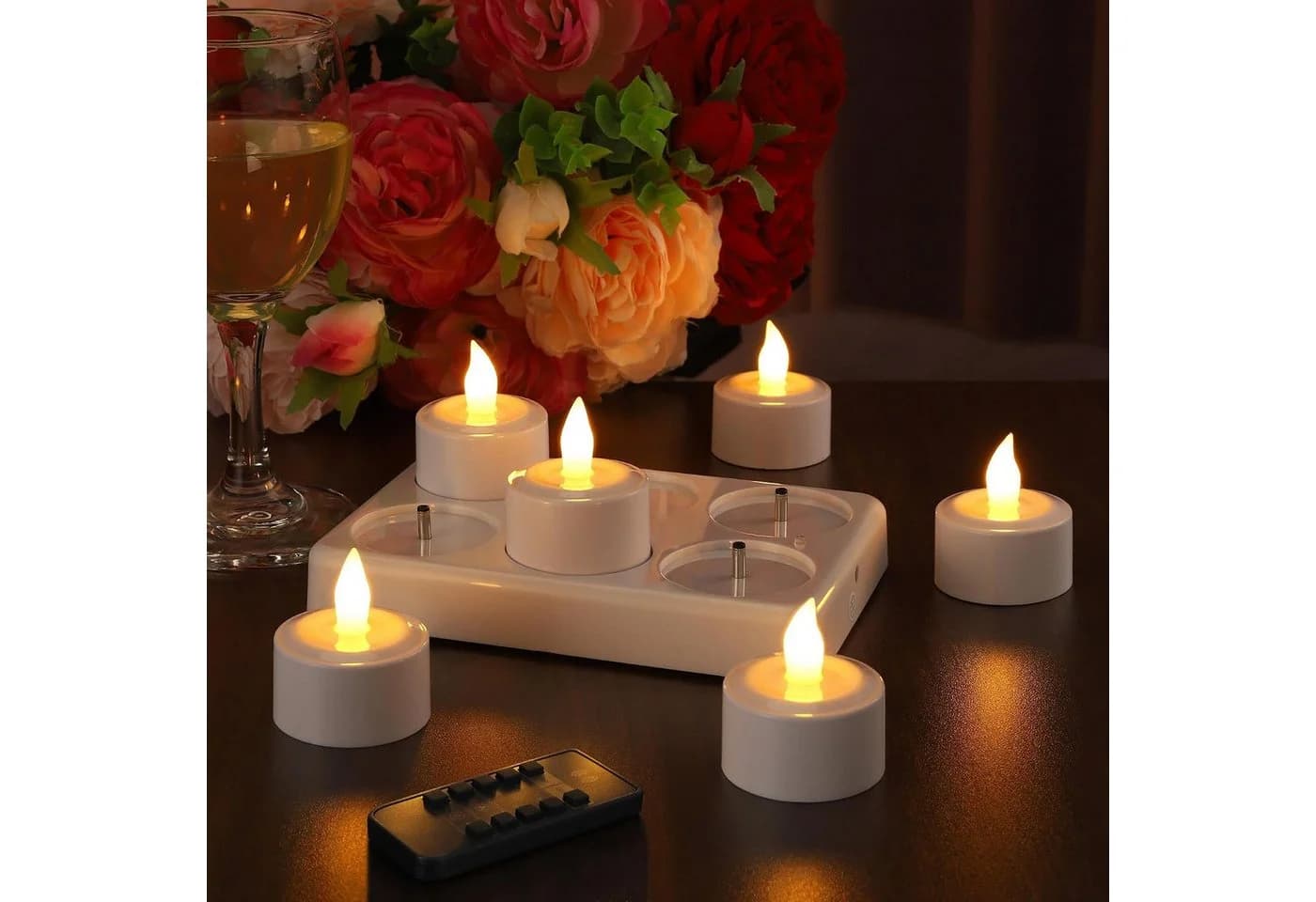 EXTSUD LED-Teelichter 6er Set Aufladbar mit Ladestation & Fernbedienung Warmweiß - Bild 2