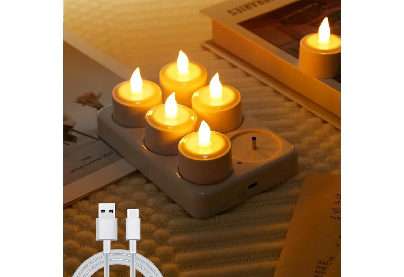 EXTSUD LED-Teelichter 6er Set Aufladbar mit Ladestation Warmweiß - Bild 2