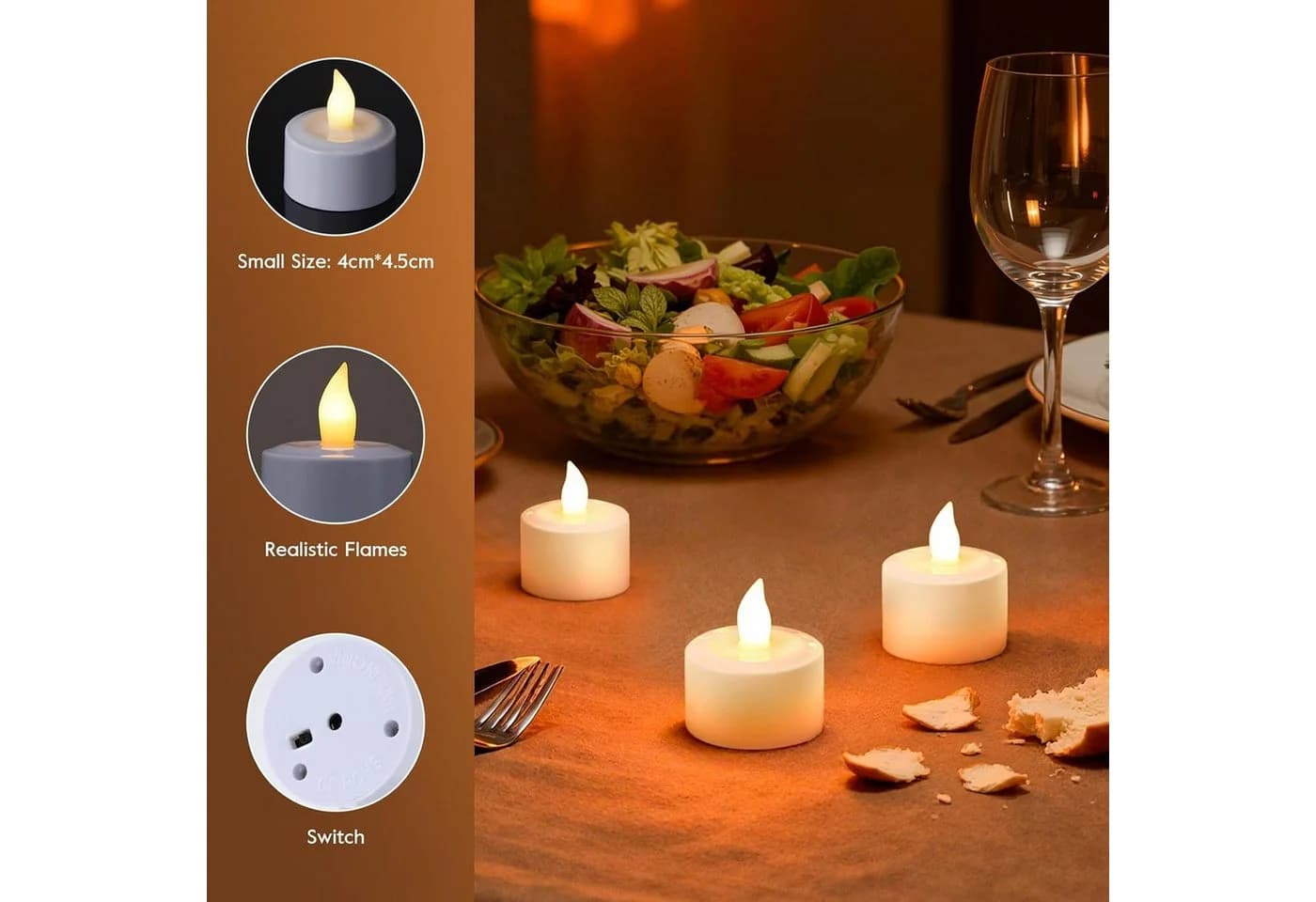 EXTSUD LED-Teelichter 6er Set Aufladbar mit Ladestation Warmweiß - Bild 4