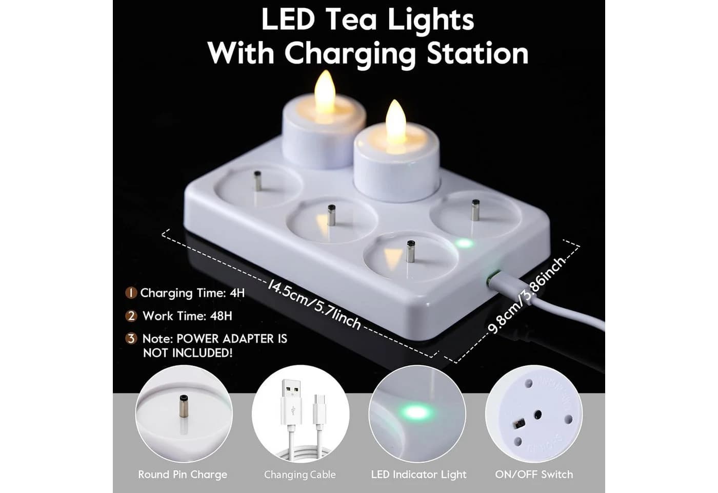 EXTSUD LED-Teelichter 6er Set Aufladbar mit Ladestation Warmweiß - Bild 5