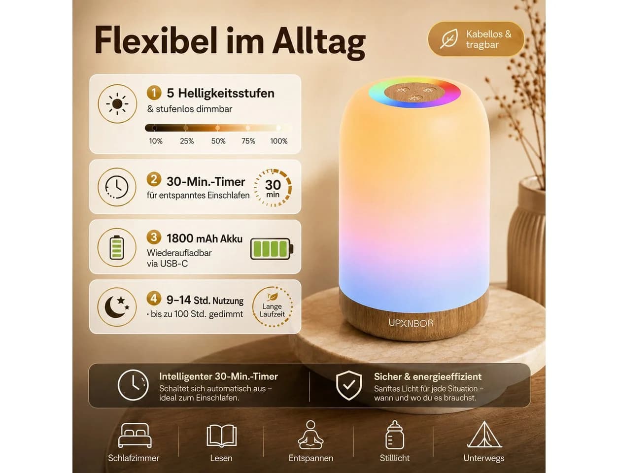 Fyrove LED Nachtlicht RGB Touch Nachtlampe Dimmbar USB-C