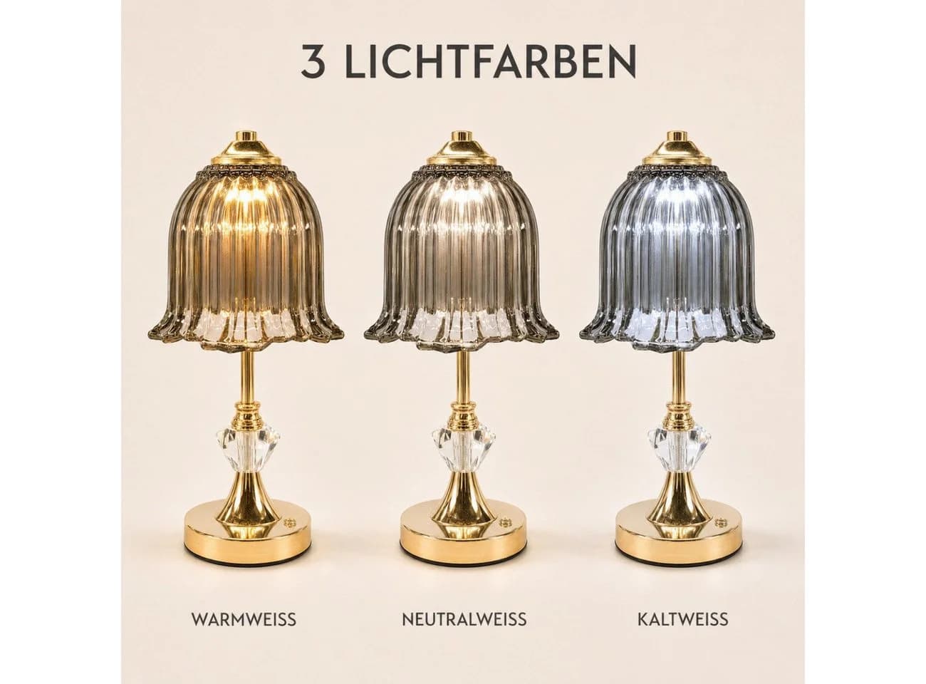 Fyrove LED Nachttischlampe Gold mit Blumen-Glasschirm - Bild 5