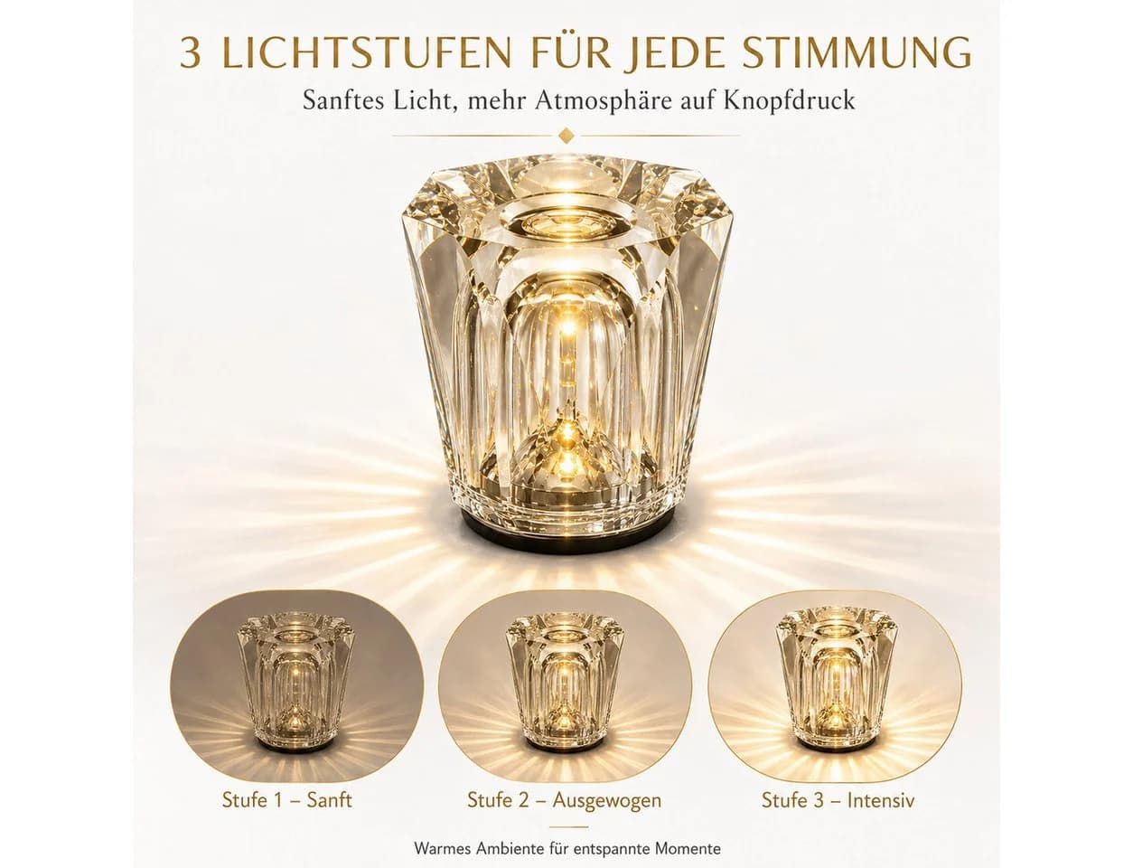 Fyrove Kristall Nachttischlampe mit Akku & 3 Helligkeitsstufen - Bild 3