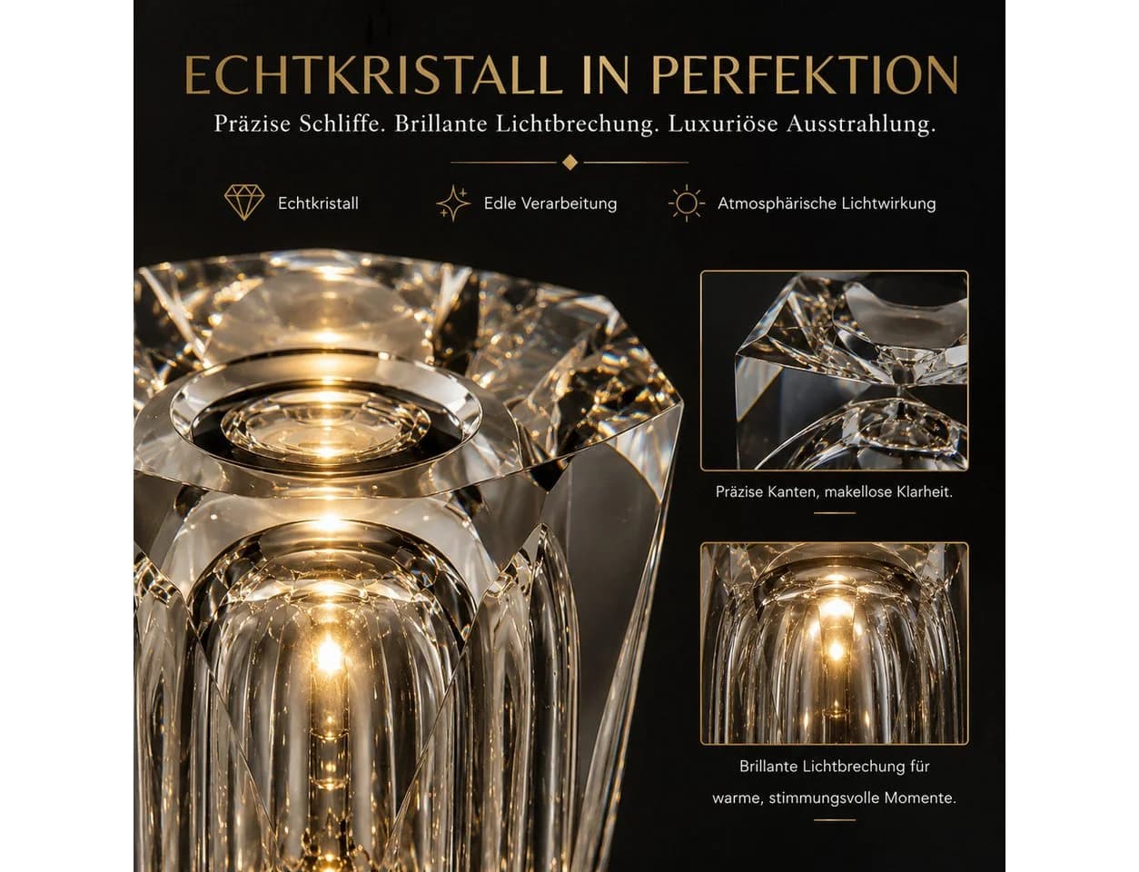 Fyrove Kristall Nachttischlampe mit Akku & 3 Helligkeitsstufen - Bild 4
