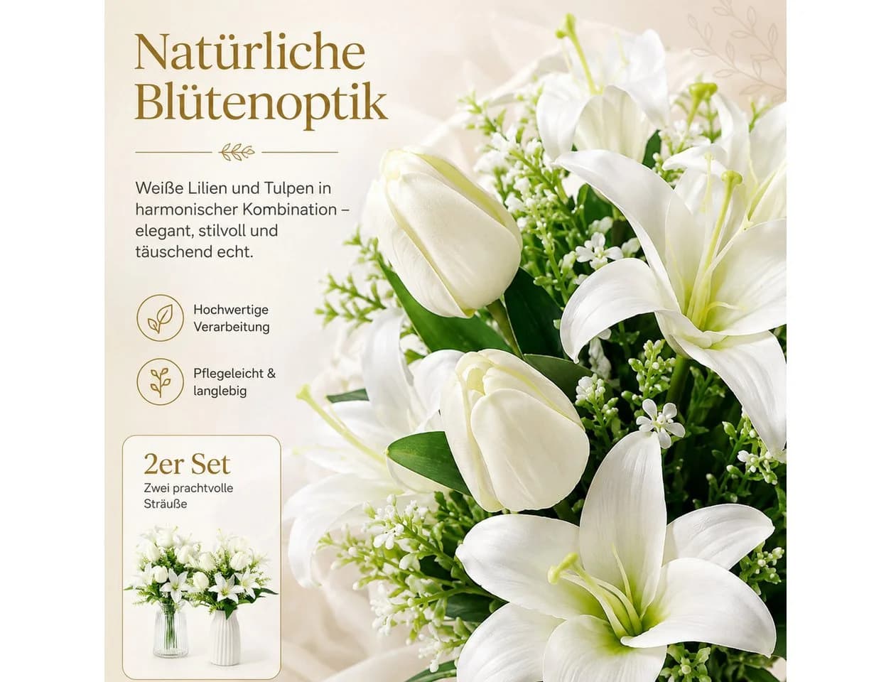 Fyrove Kunstblumenstrauß Weiß 2er Pack