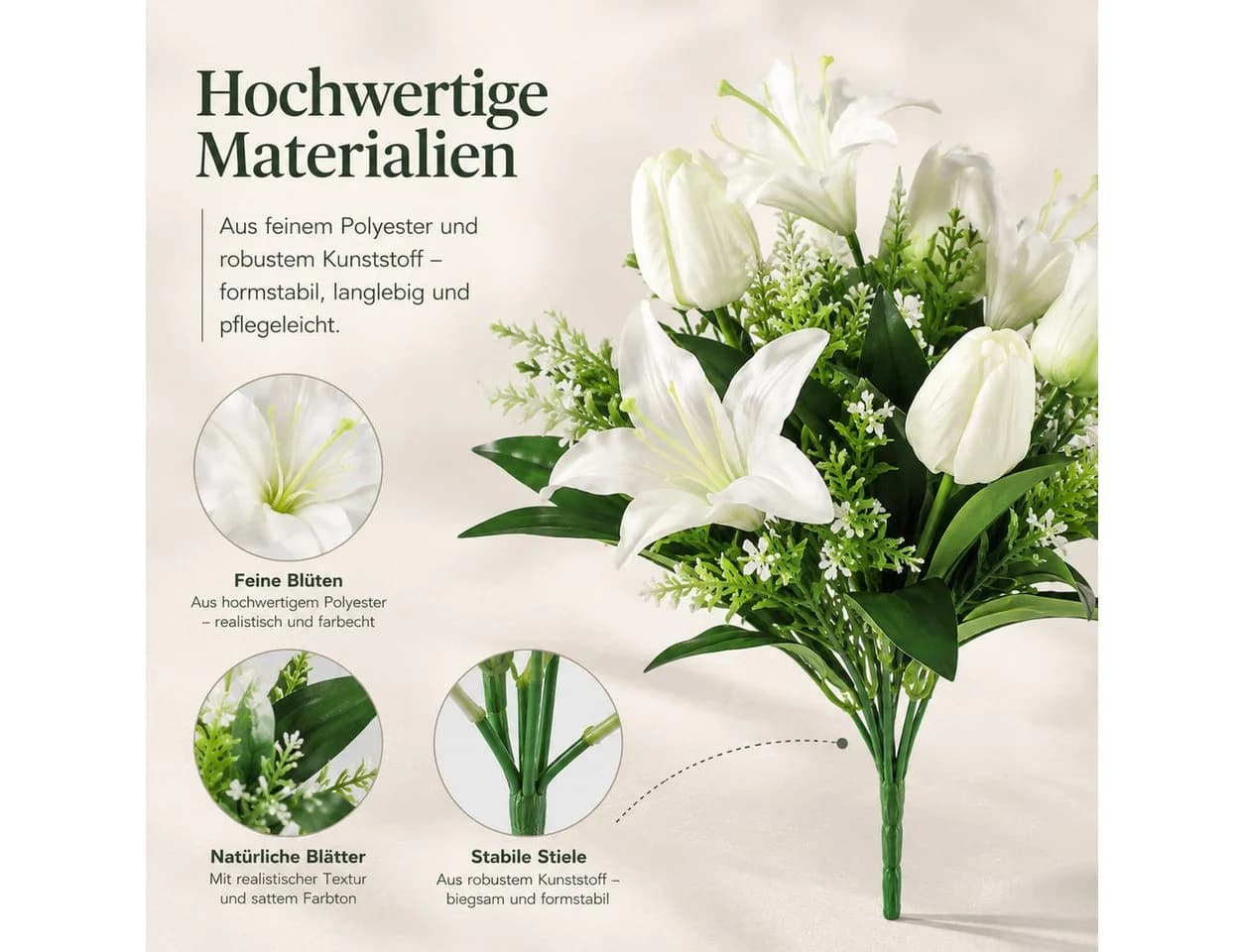 Fyrove Kunstblumenstrauß Weiß 2er Pack - Bild 3