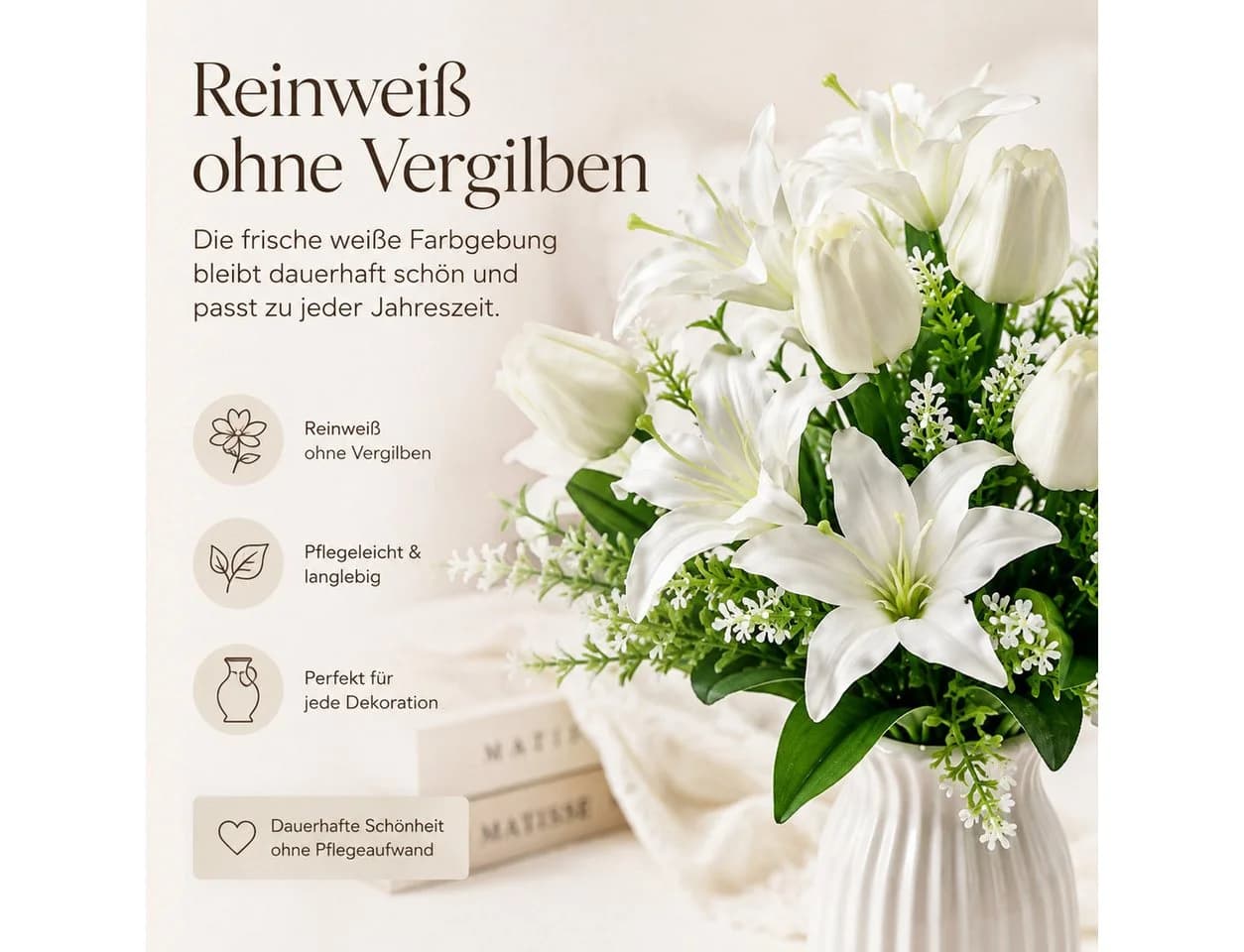 Fyrove Kunstblumenstrauß Weiß 2er Pack - Bild 5