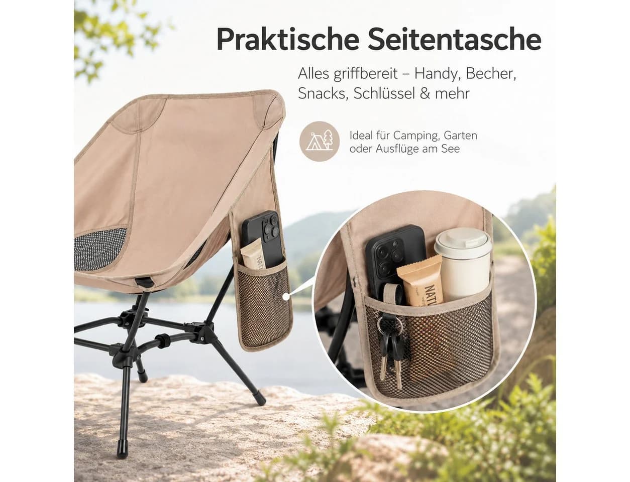 Fyrove Klappstuhl Ultraleicht 120kg Traglast Faltstuhl mit Seitentasche - Bild 4