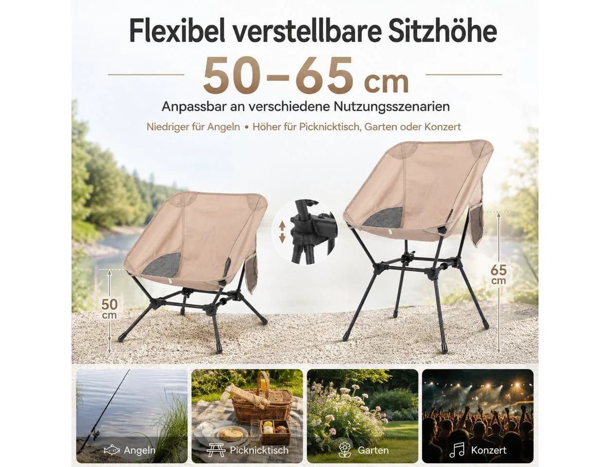 Fyrove Klappstuhl Ultraleicht 120kg Traglast Faltstuhl mit Seitentasche - Bild 5